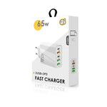 Chargeur multi-ports 65W double PD Type-C + 3 x USB pour téléphone et tablette, prise EU, prise EU