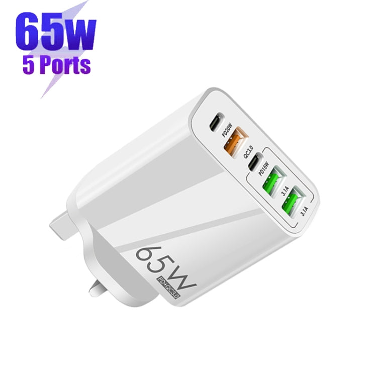 Chargeur multi-ports 65W double PD Type-C + 3 x USB pour téléphone et tablette, prise UK, prise UK