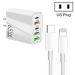 Chargeur multi-ports 65W double PD Type-C + 3 x USB avec câble de données 3A Type-C vers 8 broches, prise US, prise US + câble Type-C vers 8 broches