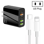 Chargeur multi-ports 65W double PD Type-C + 3 x USB avec câble de données 3A Type-C vers 8 broches, prise US, prise US + câble Type-C vers 8 broches