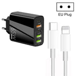 Chargeur multi-ports 65W double PD Type-C + 3 x USB avec câble de données 3A Type-C vers 8 broches, prise EU, prise EU + câble Type-C vers 8 broches