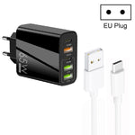 Chargeur multi-port 65W Double PD Type-C + 3 x USB avec câble de données USB 3A vers Type-C, prise EU, prise EU + câble USB vers Type-C