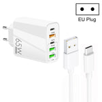 Chargeur multi-port 65W Double PD Type-C + 3 x USB avec câble de données USB 3A vers Type-C, prise EU, prise EU + câble USB vers Type-C