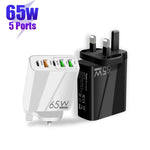 Chargeur multi-port 65W Double PD Type-C + 3 x USB avec câble de données USB 3A vers Type-C, prise UK, prise UK + câble USB vers Type-C