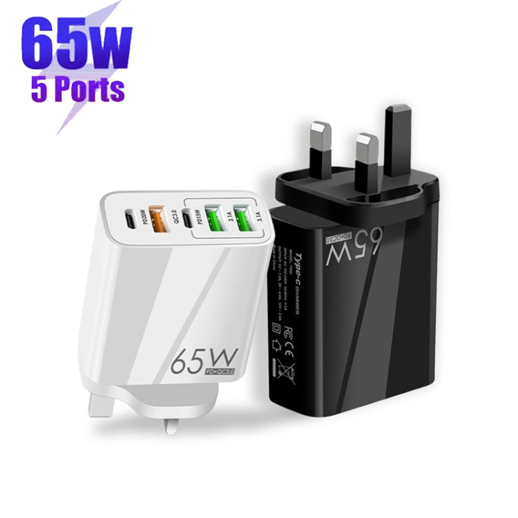 Chargeur multi-port 65W Double PD Type-C + 3 x USB avec câble de données USB 3A vers Type-C, prise UK, prise UK + câble USB vers Type-C