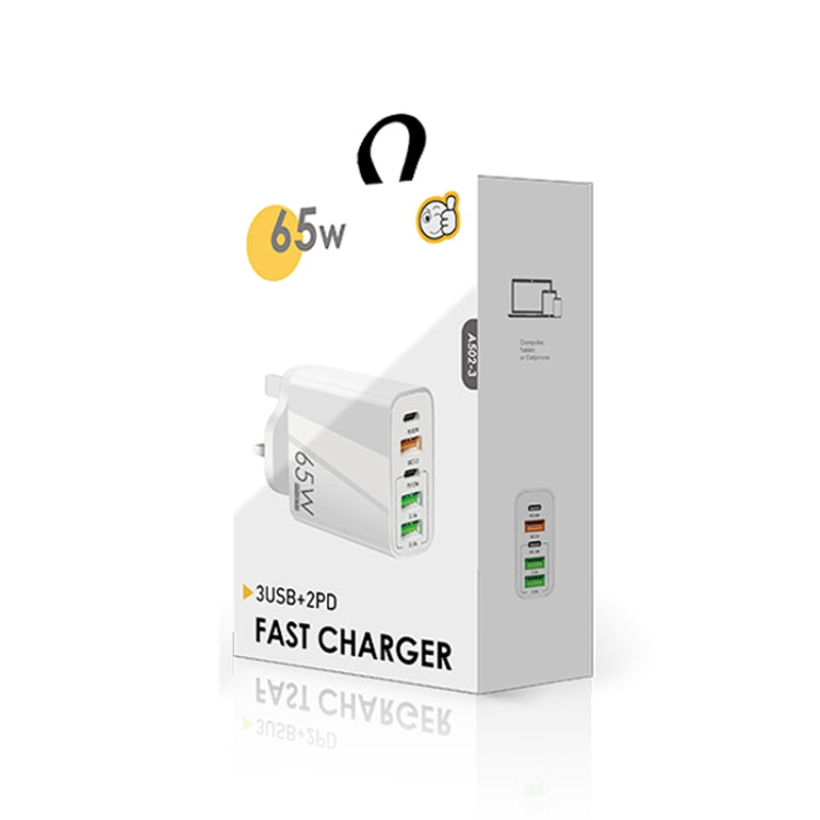 Chargeur multi-port 65W Double PD Type-C + 3 x USB avec câble de données USB 3A vers Type-C, prise UK, prise UK + câble USB vers Type-C