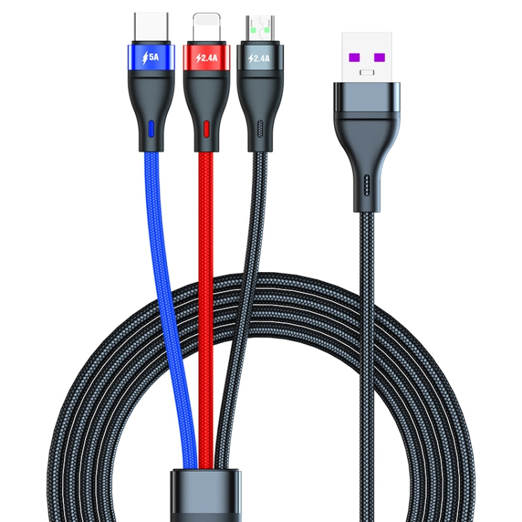 Câble de charge rapide 40W 5A USB vers Micro USB + USB-C / Type-C + 8 broches, Longueur du câble : 2m, 2m