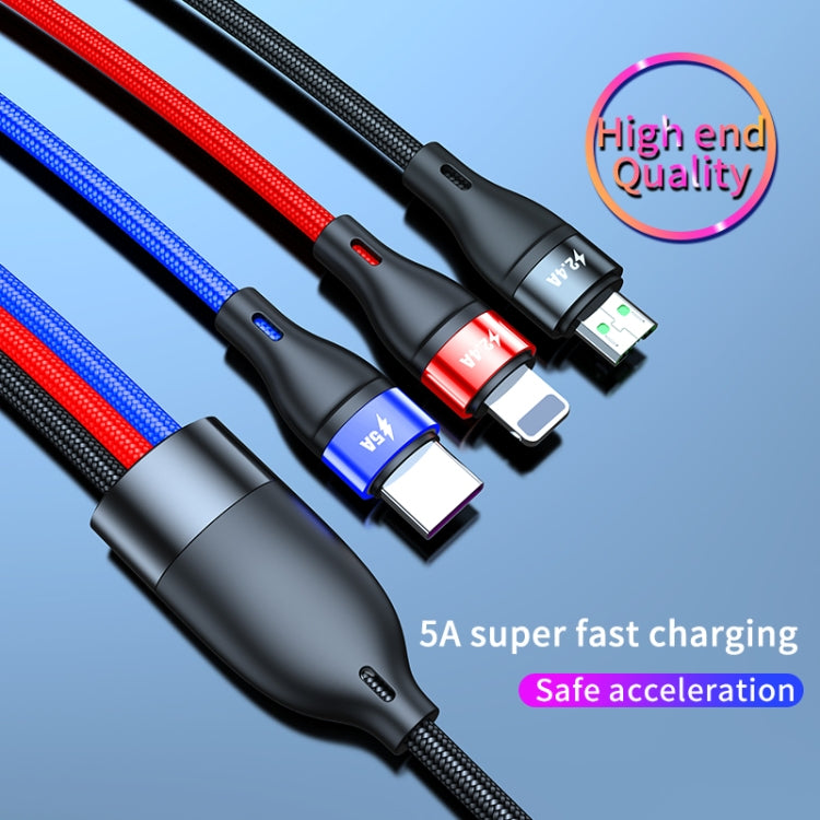 Câble de charge rapide 40W 5A USB vers Micro USB + USB-C / Type-C + 8 broches, Longueur du câble : 2m, 2m