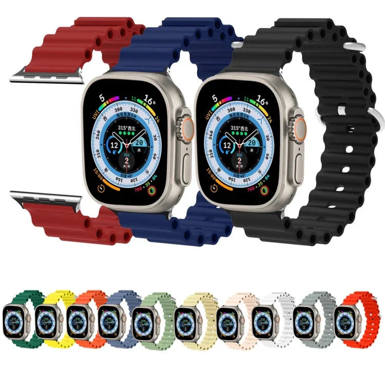 Bracelet de montre Ocean Silicone Metal Head, Pour Apple Watch Ultra 49mm / Series 8&7 45mm, Pour Apple Watch Series 8&7 41mm / SE 2&6&SE&5&4 40mm / 3&2&1 38mm
