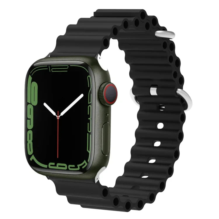 Bracelet de montre Ocean Silicone Metal Head, Pour Apple Watch Ultra 49mm / Series 8&7 45mm, Pour Apple Watch Series 8&7 41mm / SE 2&6&SE&5&4 40mm / 3&2&1 38mm