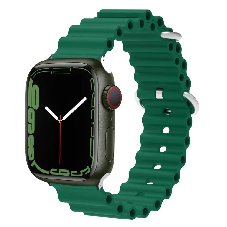 Bracelet de montre Ocean Silicone Metal Head, Pour Apple Watch Ultra 49mm / Series 8&7 45mm, Pour Apple Watch Series 8&7 41mm / SE 2&6&SE&5&4 40mm / 3&2&1 38mm