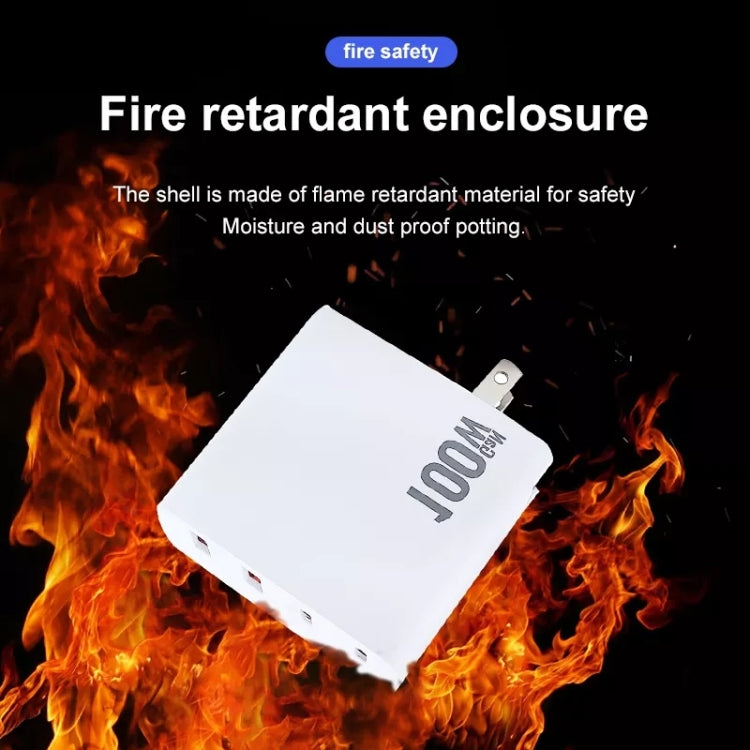 Chargeur multiprise GaN 100W double USB + double USB-C/Type-C avec câble de données Type-C vers Type-C de 2m, prise US, prise US/EU, prise US/UK, prise US/AU, prise US/EU/UK, prise US/EU/UK/AU