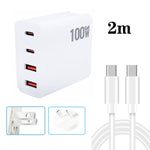 Chargeur multiprise GaN 100W double USB + double USB-C/Type-C avec câble de données Type-C vers Type-C de 2m, prise US, prise US/EU, prise US/UK, prise US/AU, prise US/EU/UK, prise US/EU/UK/AU