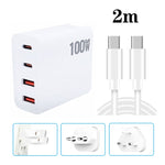 Chargeur multiprise GaN 100W double USB + double USB-C/Type-C avec câble de données Type-C vers Type-C de 2m, prise US, prise US/EU, prise US/UK, prise US/AU, prise US/EU/UK, prise US/EU/UK/AU