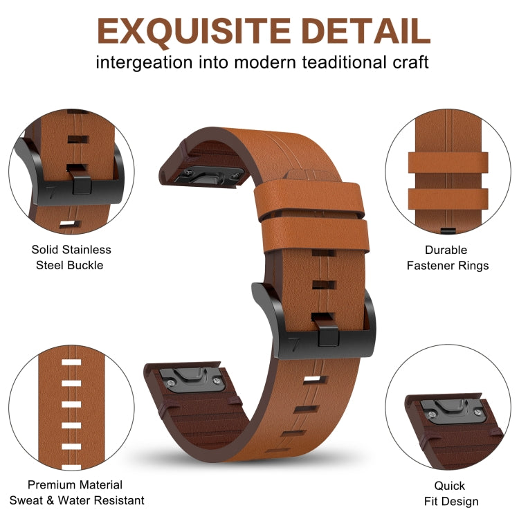 22mm Leather Steel Buckle Watch Band, For Garmin Fenix 5 Plus, For Garmin Instinct
