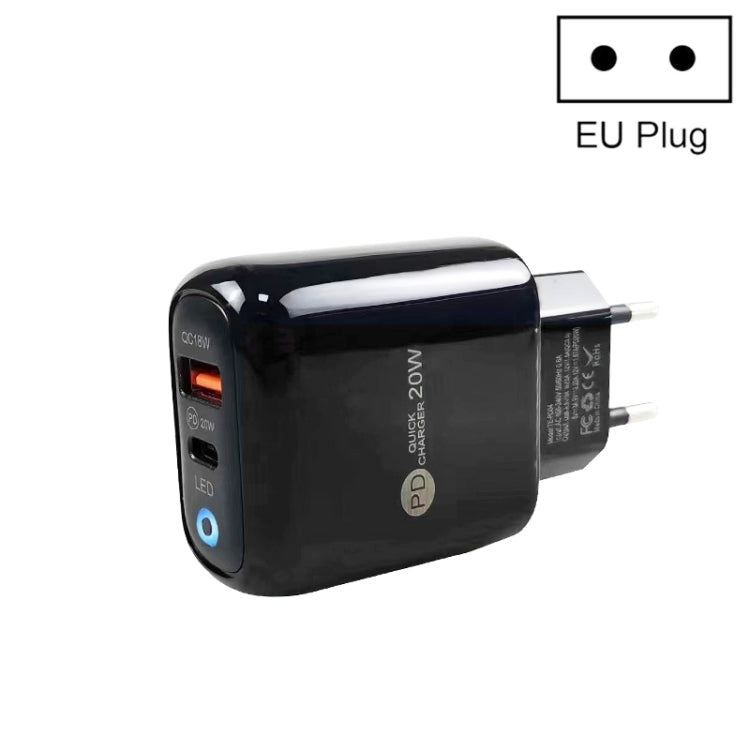 Chargeur de téléphone mobile PD04 PD20W + QC18W avec indicateur LED, prise EU, prise EU