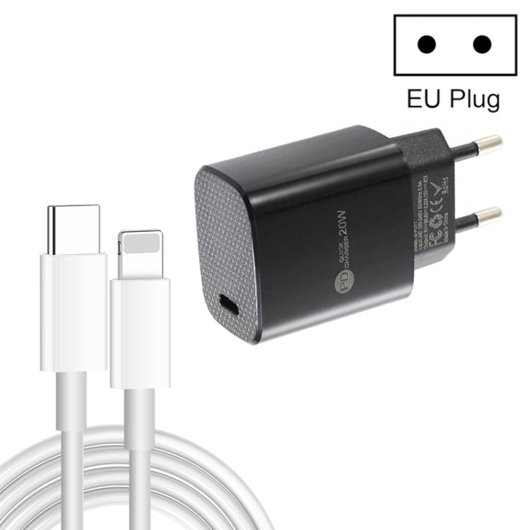 Chargeur rapide PD11 port unique PD3.0 USB-C / Type-C 20W avec câble de données Type-C vers 8 broches de 1m, prise EU, prise EU + câble Type-C vers 8 broches