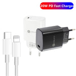 Chargeur rapide PD11 port unique PD3.0 USB-C / Type-C 20W avec câble de données Type-C vers 8 broches de 1m, prise EU, prise EU + câble Type-C vers 8 broches