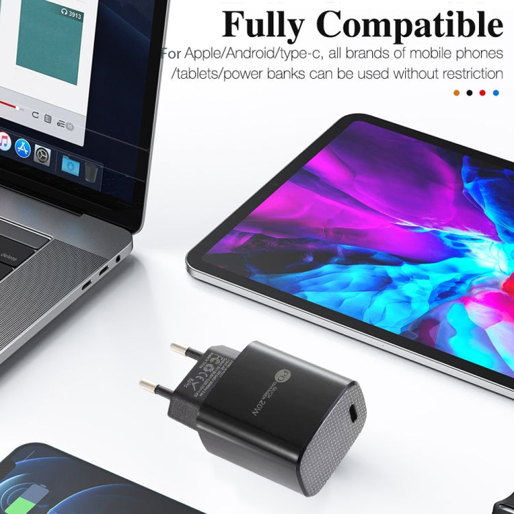Chargeur rapide PD11 port unique PD3.0 USB-C / Type-C 20W avec câble de données Type-C vers 8 broches de 1m, prise EU, prise EU + câble Type-C vers 8 broches