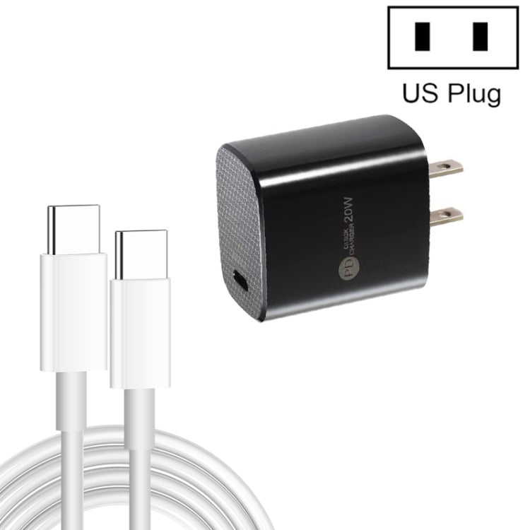 PD11 Chargeur rapide simple PD3.0 USB-C / Type-C 20W avec câble de données Type-C vers Type-C 1m, prise US, prise US + câble Type-C vers Type-C