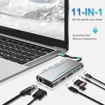Hub USB C, adaptateur USB C 11 en 1 avec HDMI 4K, VGA, Type C PD, USB3.0, Ethernet RJ45, lecteur de carte SD/TF, AUX 3,5 mm, station d'accueil compatible MacBook Pro/Air, autres ordinateurs portables et appareils Type C