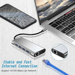 Hub USB C, adaptateur USB C 11 en 1 avec HDMI 4K, VGA, Type C PD, USB3.0, Ethernet RJ45, lecteur de carte SD/TF, AUX 3,5 mm, station d'accueil compatible MacBook Pro/Air, autres ordinateurs portables et appareils Type C