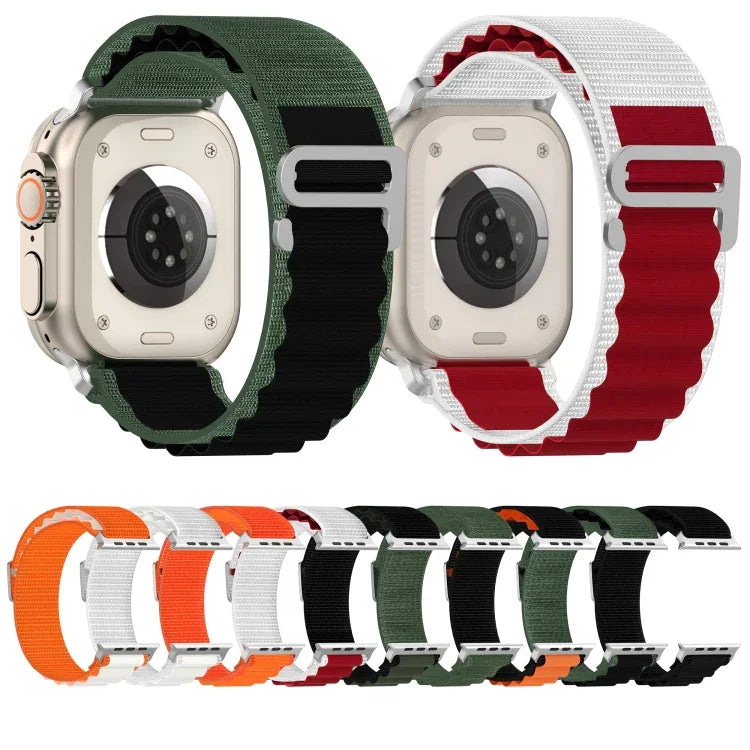 Bracelet de montre en nylon bicolore, pour Apple Watch Ultra 49 mm, pour Apple Watch Series 8&7 45 mm/SE 2&6&SE&5&4 44 mm, pour Apple Watch Series 8&7 41 mm/SE 2&6&SE&5&4 40 mm