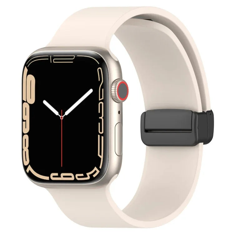 Magnetic Black Buckle Smooth Silicone Watch Band, For Apple Watch Ultra 49mm, For Apple Watch Series 8&7 45mm, For Apple Watch Series 8&7 41mm