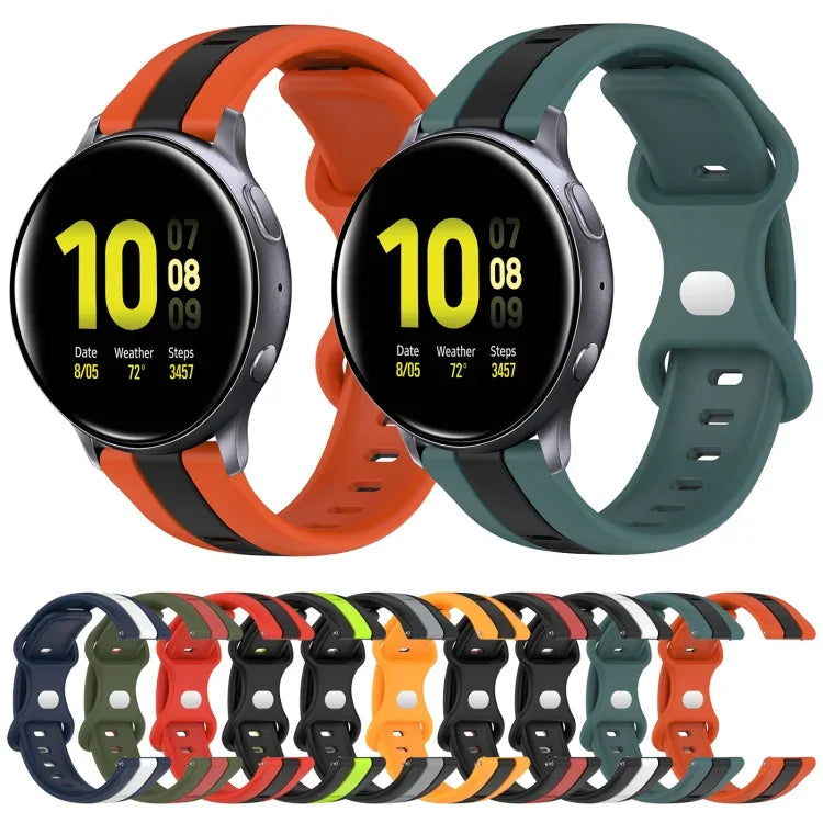 20mm Butterfly Buckle Two-Color Silicone Watch Band, For Samsung Galaxy Watch Active 2 44mm, For Samsung Galaxy Watch 42mm