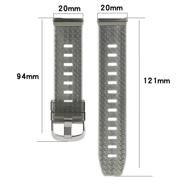Bracelet de montre en TPU transparent brillant à motif diamant de 20 mm