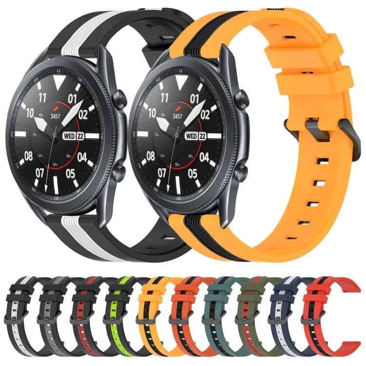 Bracelet de montre en silicone bicolore vertical 22 mm, pour Samsung Galaxy Watch3 45 mm, pour Samsung Galaxy Watch 46 mm, pour Samsung Gear S3 Classic, pour Samsung Gear S3 Frontier