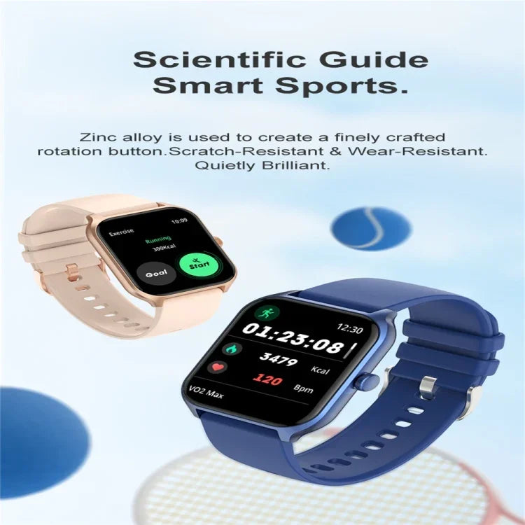 Montre connectée P58 avec écran couleur de 1,96 pouce, compatible avec la surveillance de la fréquence cardiaque et de la pression artérielle.