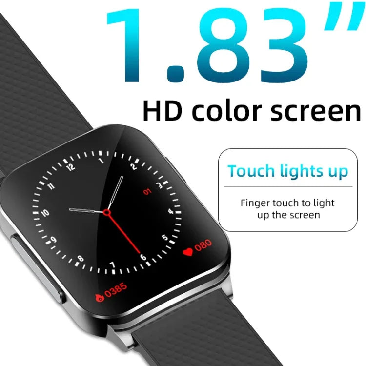 Montre connectée EP03 avec écran couleur de 1,83 pouce, compatible avec la surveillance de la fréquence cardiaque et de la pression artérielle.