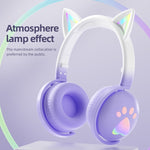 KE28 Casque Bluetooth sans fil à oreilles de chat mignonnes RGB avec micro détachable