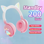 KE28 Casque Bluetooth sans fil à oreilles de chat mignonnes RGB avec micro détachable