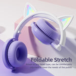 KE28 Casque Bluetooth sans fil à oreilles de chat mignonnes RGB avec micro détachable