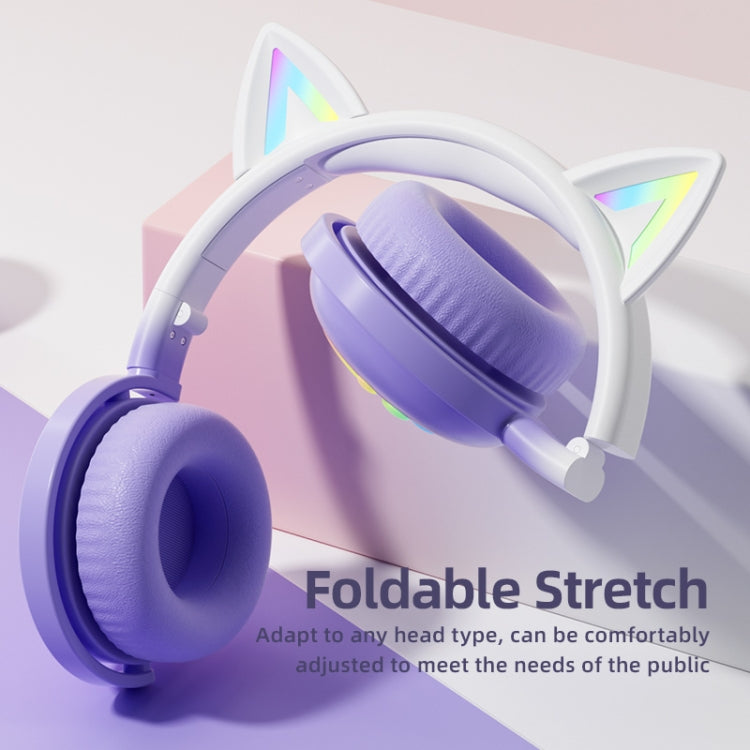 KE28 Casque Bluetooth sans fil à oreilles de chat mignonnes RGB avec micro détachable