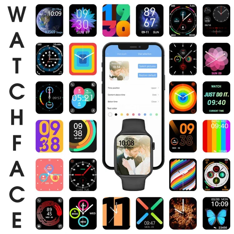 Montre connectée W38 avec écran couleur de 1,9 pouce, compatible avec la surveillance de la fréquence cardiaque et de la pression artérielle.