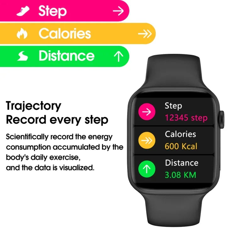 Montre connectée W38 avec écran couleur de 1,9 pouce, compatible avec la surveillance de la fréquence cardiaque et de la pression artérielle.