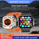 Montre connectée WS83 MAX ULTRA avec écran couleur de 2,03 pouces, compatible avec la surveillance de la fréquence cardiaque et de la pression artérielle.