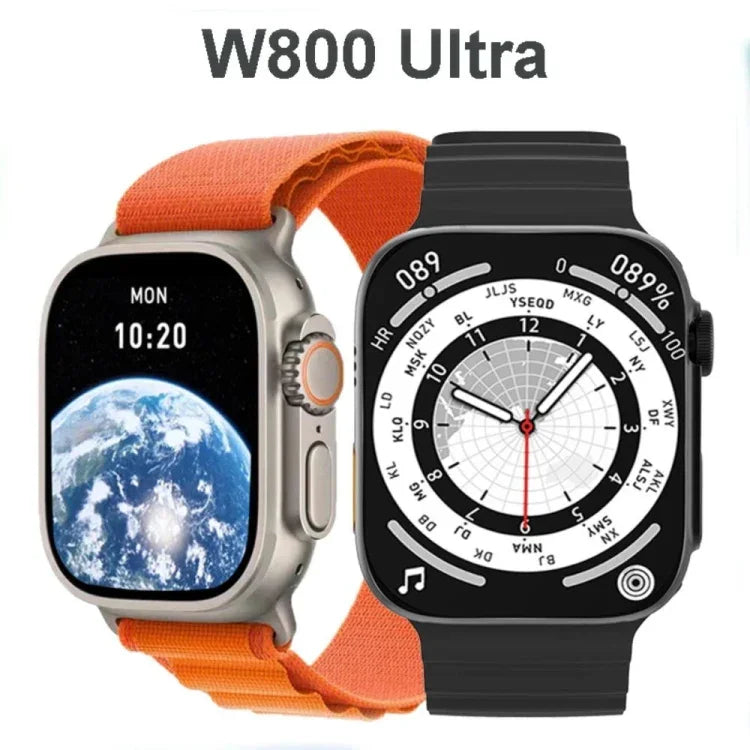 Montre connectée W800 Ultra avec écran couleur de 2,02 pouces, compatible avec la surveillance de la fréquence cardiaque et de la pression artérielle.