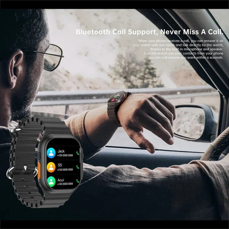 Montre connectée W800 Ultra avec écran couleur de 2,02 pouces, compatible avec la surveillance de la fréquence cardiaque et de la pression artérielle.