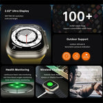 Montre connectée W800 Ultra avec écran couleur de 2,02 pouces, compatible avec la surveillance de la fréquence cardiaque et de la pression artérielle.