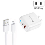 Chargeur de téléphone mobile PD04 Type-C + USB avec câble USB vers 8 broches, prise US, prise US + câble USB vers 8 broches