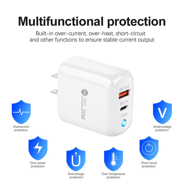 Chargeur de téléphone mobile PD04 Type-C + USB avec câble USB vers 8 broches, prise US, prise US + câble USB vers 8 broches