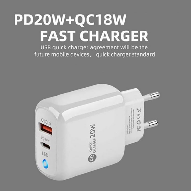Chargeur de téléphone mobile PD04 Type-C + USB avec câble USB vers 8 broches, prise US, prise US + câble USB vers 8 broches