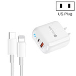 Chargeur de téléphone mobile PD04 Type-C + USB avec câble Type-C vers 8 broches, prise US, prise US + câble Type-C vers 8 broches