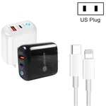 Chargeur de téléphone mobile PD04 Type-C + USB avec câble Type-C vers 8 broches, prise US, prise US + câble Type-C vers 8 broches