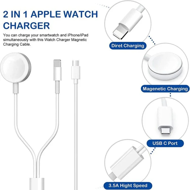 Pour Câble de Recharge Magnétique USB 2 en 1 (1,2 m) pour Apple Watch Series et iPhone, DS-XB015