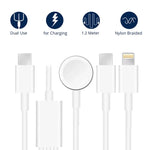 Pour Apple Watch Series et téléphone avec double prise Type-C, câble de charge magnétique USB 3-en-1 de 1,2 m (4 pieds), DS-XB020